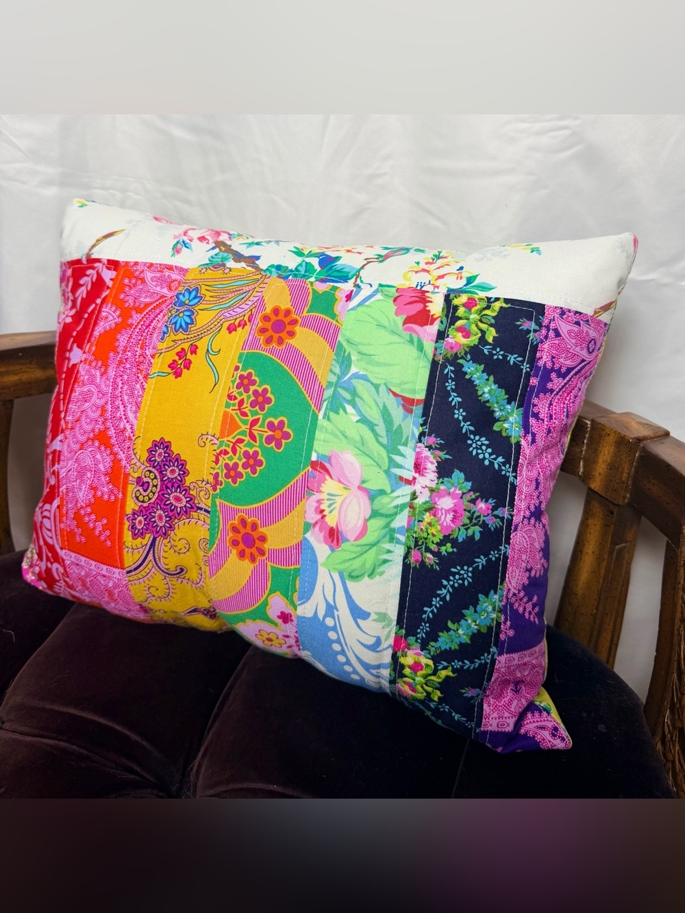 Colorful Patchwork Floral Throw Pillow - Multicolor